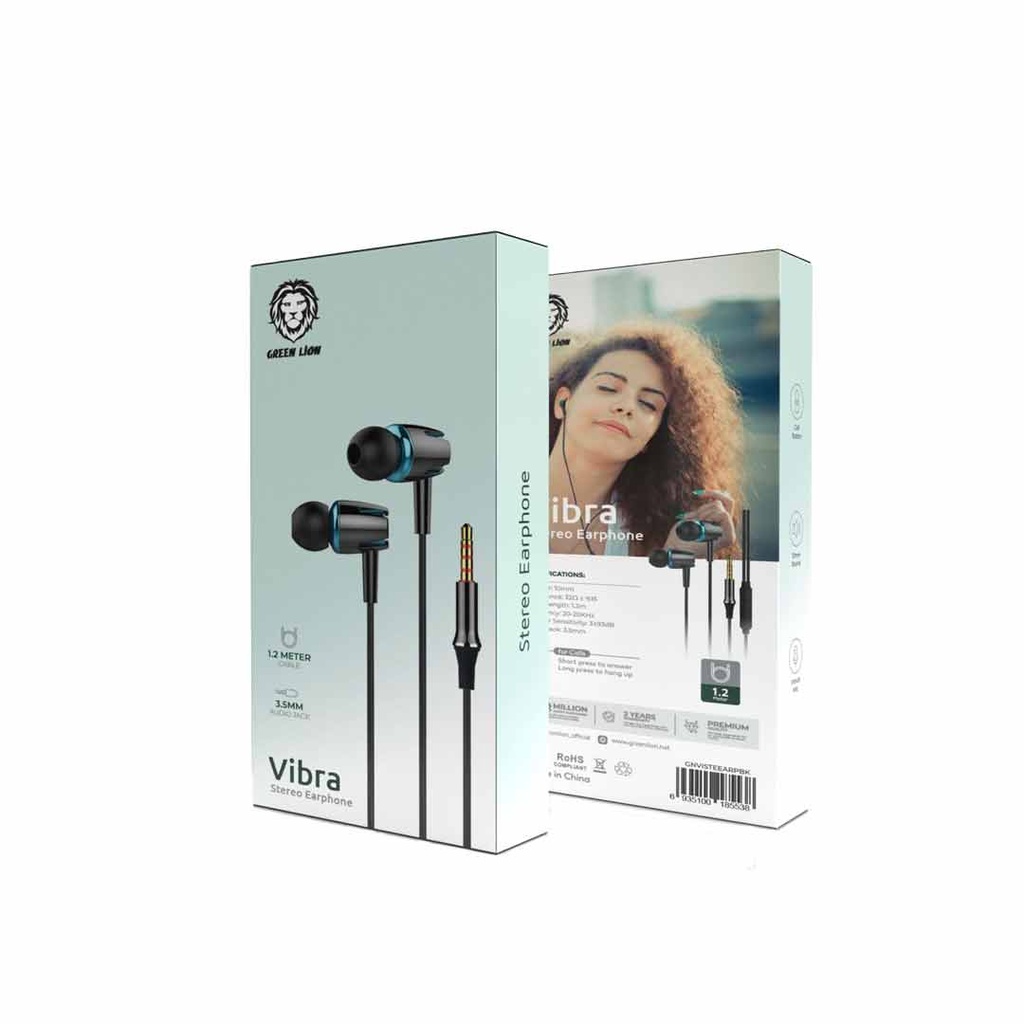 Green Lion Earbuds & Headphones Vibra Stereo Earphone Call Button Black