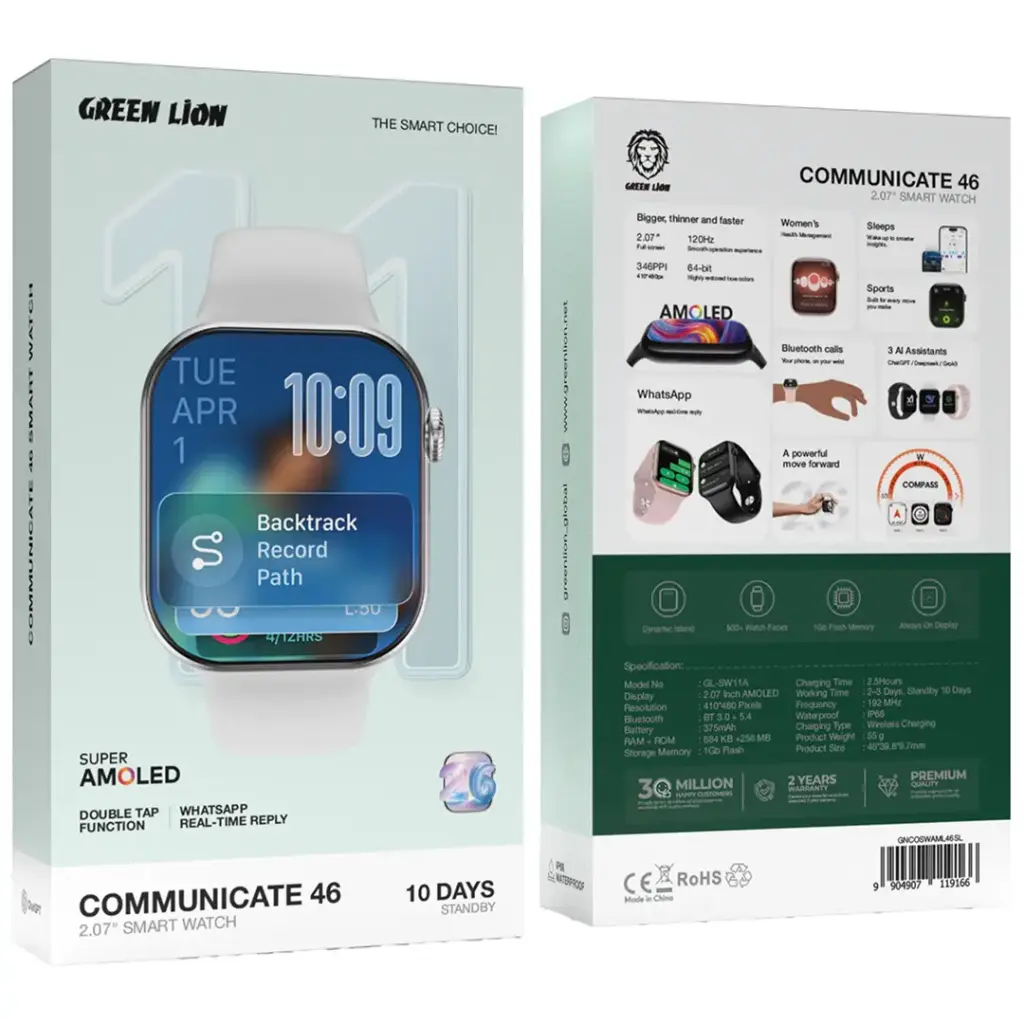 Green Lion Communicate 46 2.07" Smart Watch - Silver