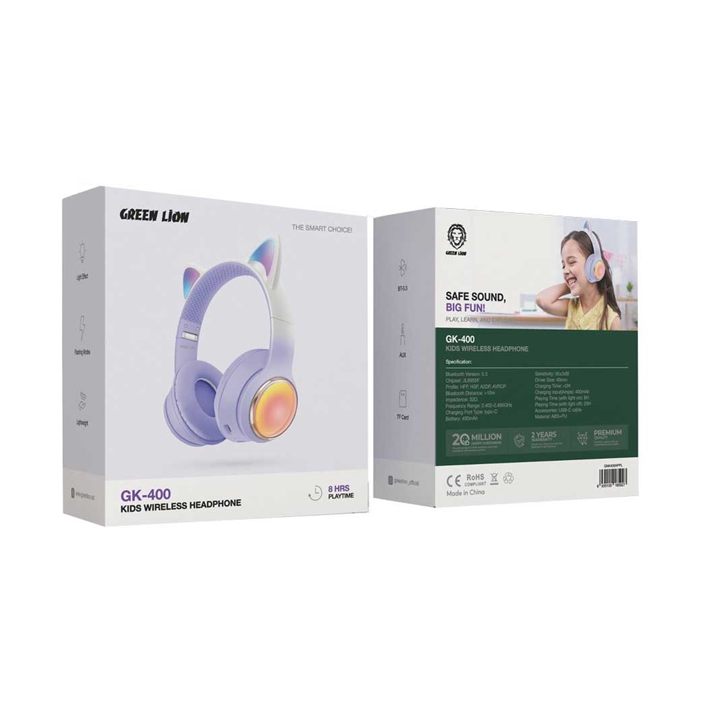 Green Lion GL-400 Kids Wireless Head Phone - Purple