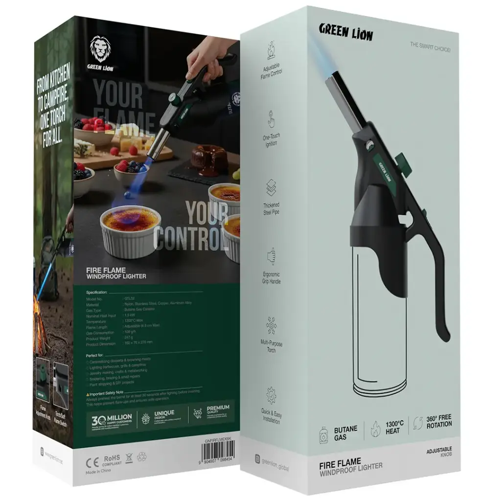 Green Lion Fire Flame Windproof Lighter - Black