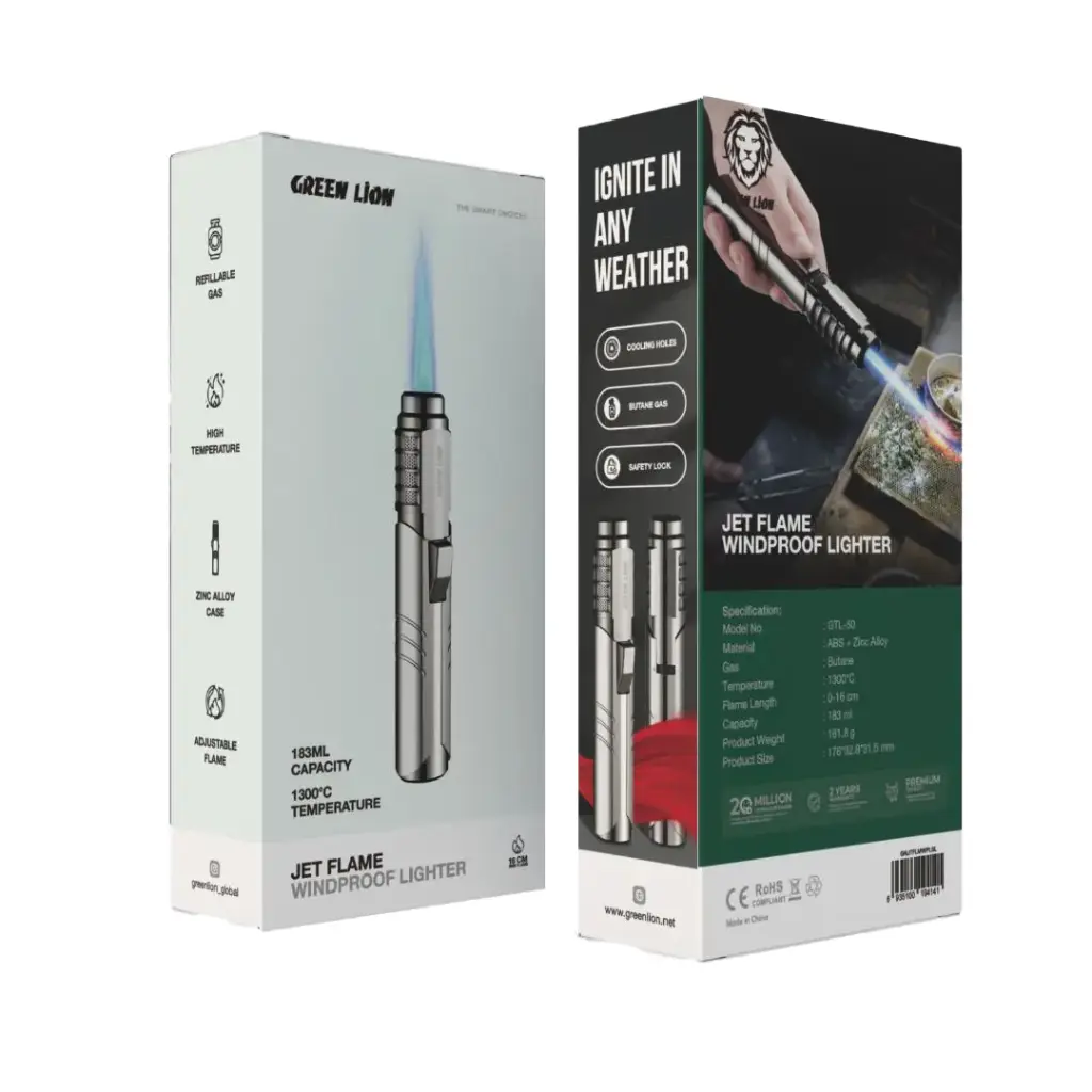 Green Lion Jet Flame Windproof Lighter - Silver