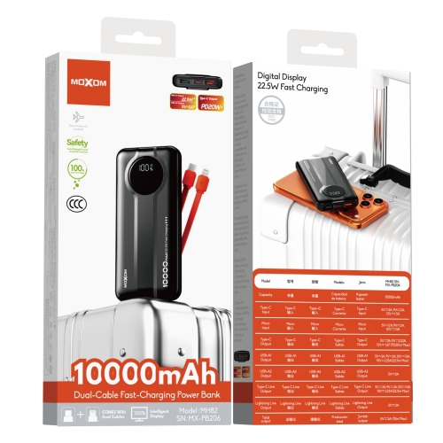 Moxom 10000mAh Dual Cable Fast Charging Power Bank MX-PB206