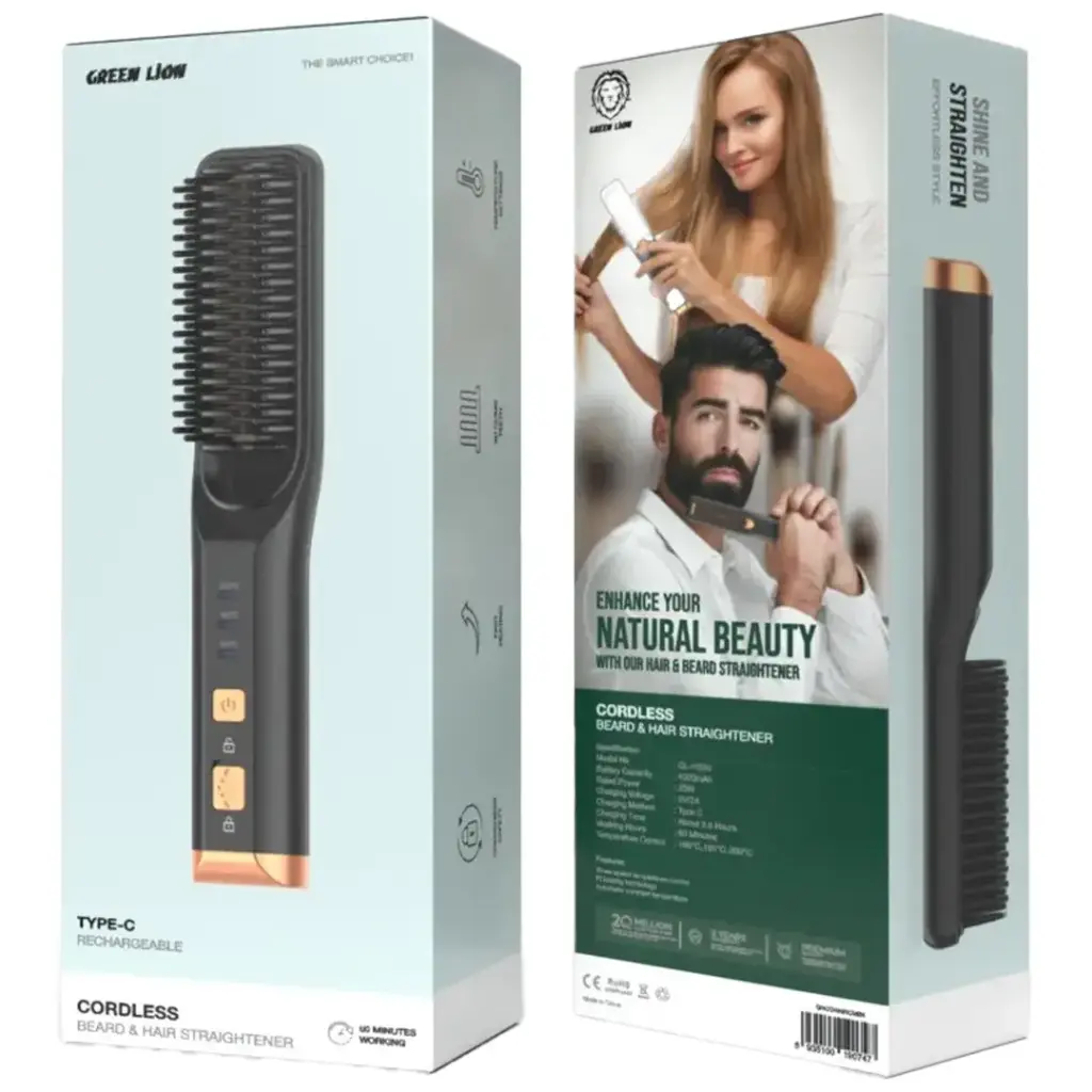 Green Lion Cordless Beard and Hair Straightener - Black